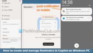 create manage reminders copilot app